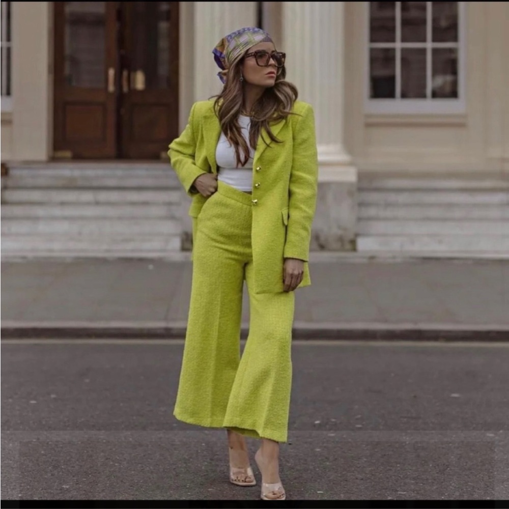 Zara lime green textured culotte pants